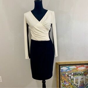 Lauren Ralph Lauren Elegant Black and White Color Block Long Sleeve Dress